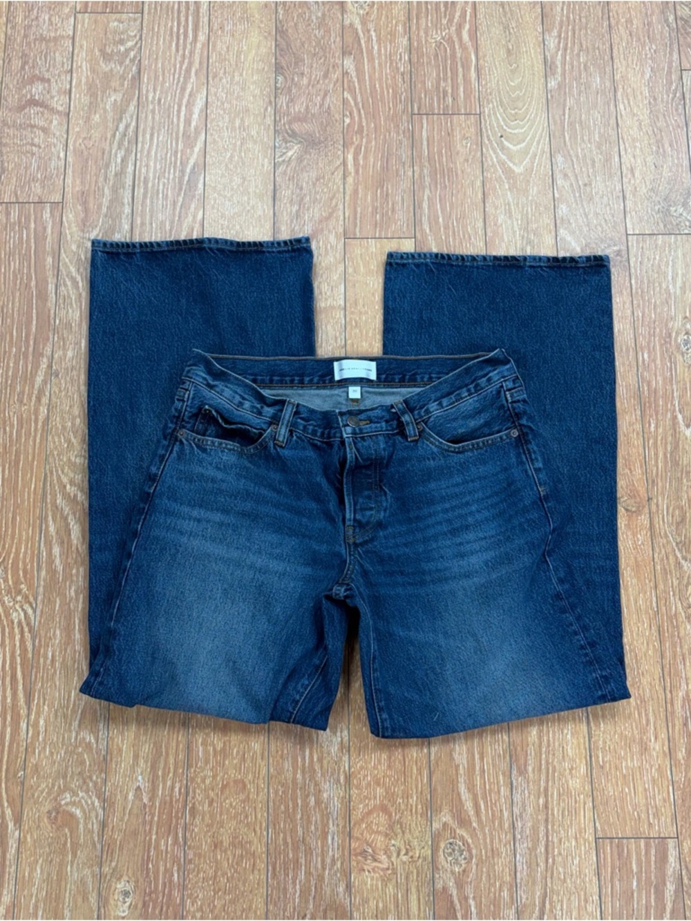 Frame x Amelia Gray Classic Dark Blue Wide Leg Jeans - Sz 30